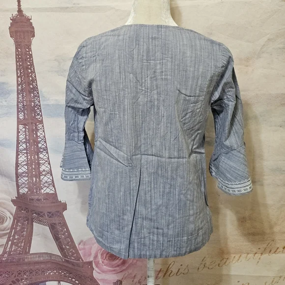 Westbound Blue Blouse with Bell Sleeves and Mandarin Collar PETITE Sz M - Picture 6 of 8